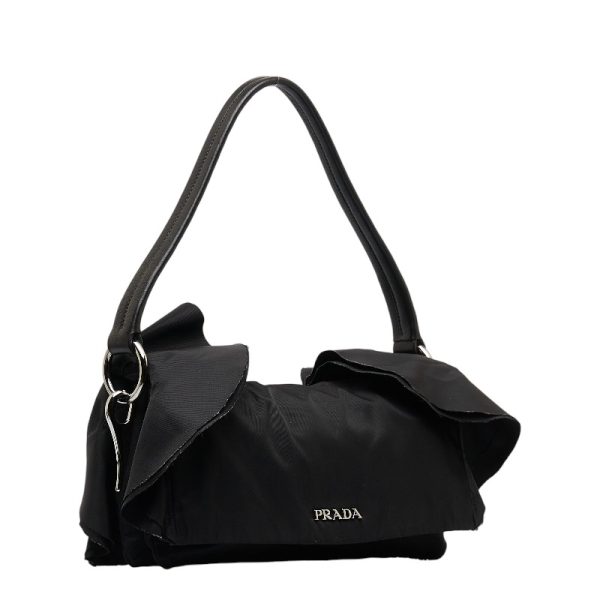 2 Prada Side Frill Shoulder Bag Handbag Black