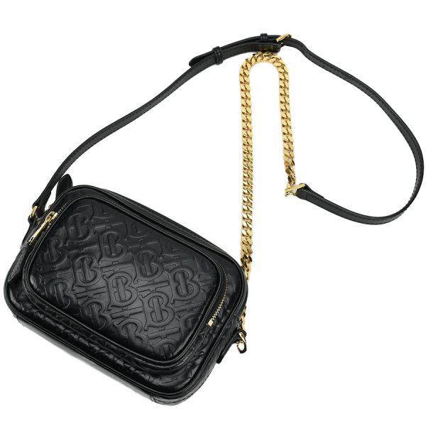 2 Burberry Chain Shoulder Bag Gold Metal Leather Black