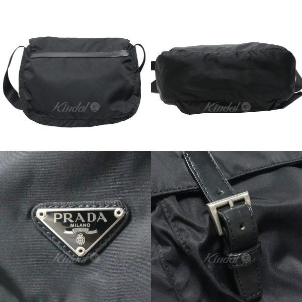 2 Prada Triangle Logo Nylon Messenger Shoulder Bag Black