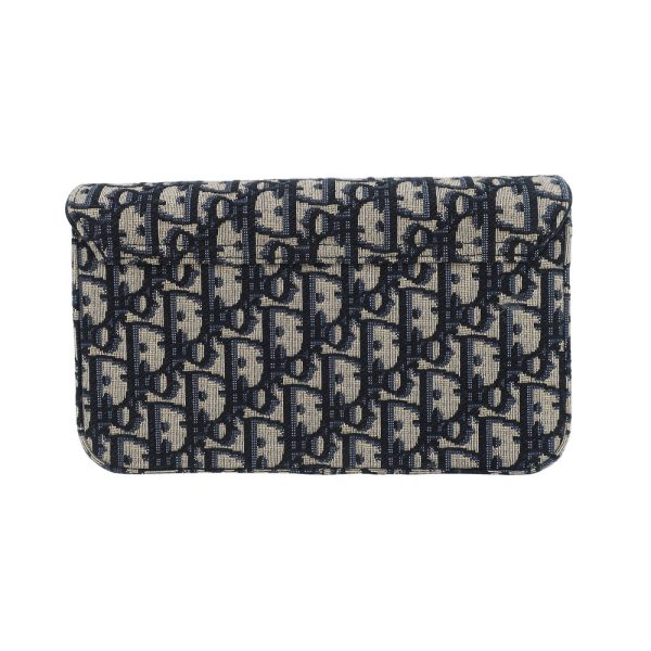 2 Christian Dior Chain Pouch Shoulder Bag Jacquard Oblique Navy