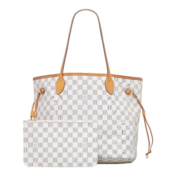 222 05898 17 Louis Vuitton Damier Azur Neverfull MM Tote Shoulder Bag White PVC Leather