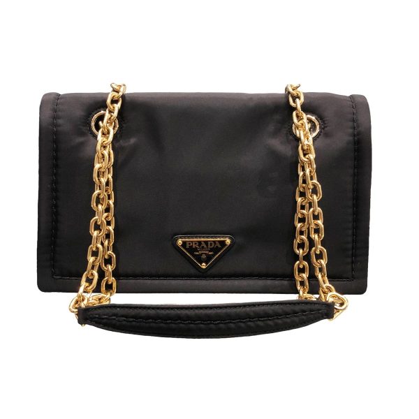 23036268 02 Prada Tessuto Chain Shoulder Bag Nylon Black