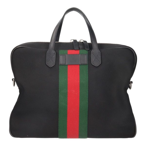 23037369 02 Gucci GG Briefcase Black Business Handbag Tote Stripe