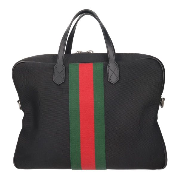 23037369 03 Gucci GG Briefcase Black Business Handbag Tote Stripe