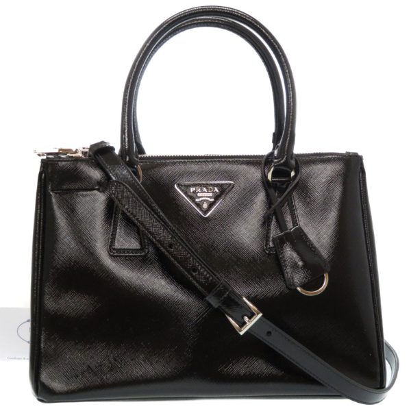 2a0112gg5 1 Prada Galleria Saffiano Leather 2way Handbag Black Silver Hardware