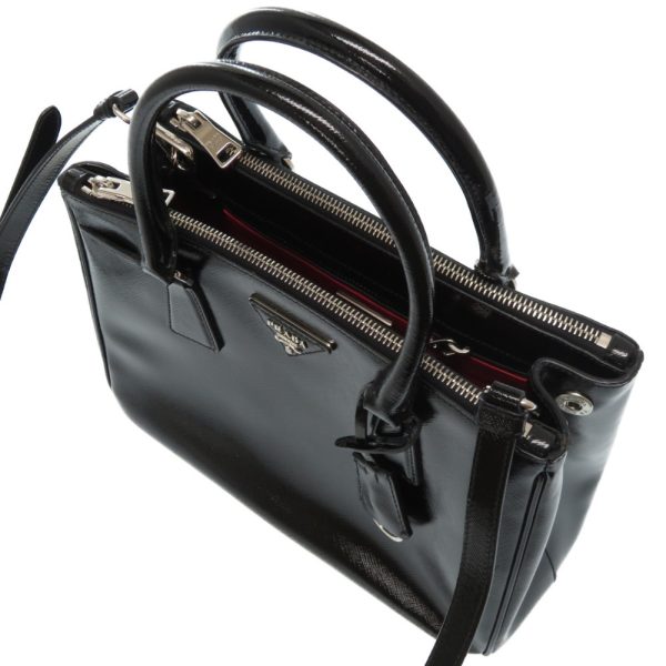 2a0112gg5 6 Prada Galleria Saffiano Leather 2way Handbag Black Silver Hardware