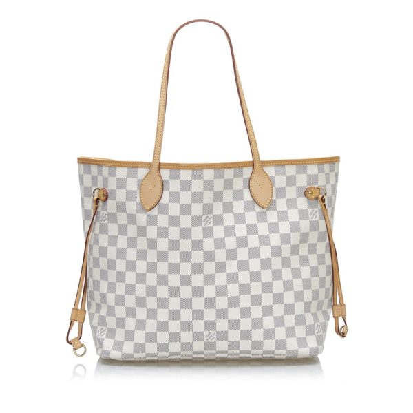 2a6du85nf40zb0dy 1 Louis Vuitton Damier Azur Neverfull MM Tote Shoulder Bag White PVC Leather