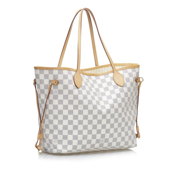 2a6du85nf40zb0dy 2 Louis Vuitton Damier Azur Neverfull MM Tote Shoulder Bag White PVC Leather