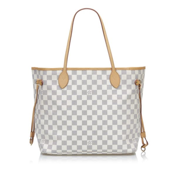 2a6du85nf40zb0dy 3 Louis Vuitton Damier Azur Neverfull MM Tote Shoulder Bag White PVC Leather