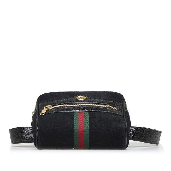 3 Gucci GG Ophidia Sherry Line Crossbody Bag Waist Bag Black Enamel Suede