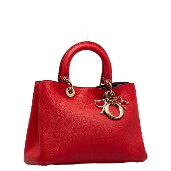 3 Dior Diorissimo Handbag Shoulder Bag 2way Red Leather