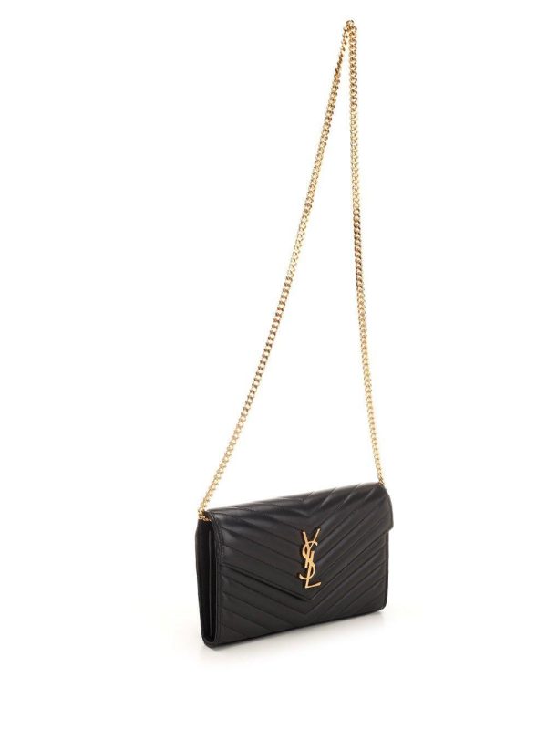 3 Saint Laurent Paris Yves Nero Wallet on a Chain Black