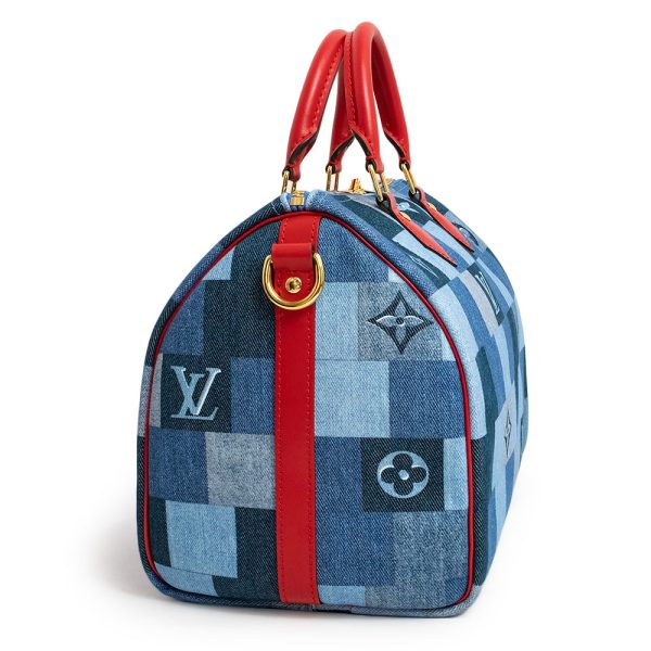 3 Louis Vuitton Speedy Bandouliere 30 Mini Crossbody Denim Blue Red