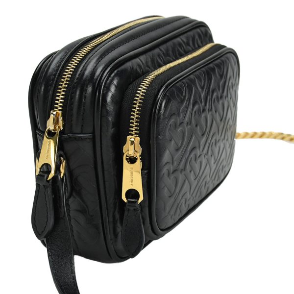 3 Burberry Chain Shoulder Bag Gold Metal Leather Black