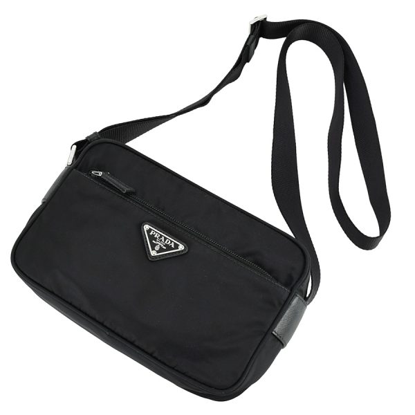 3 Prada Shoulder Bag Nylon Leather Black Silver Hardware