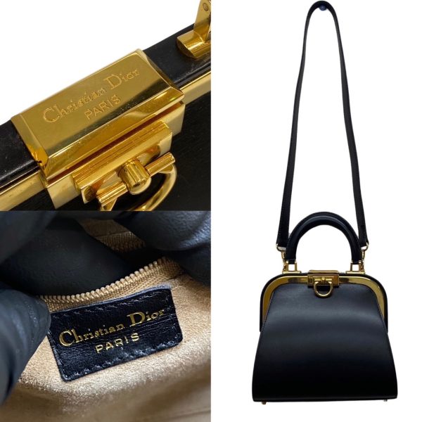 3 Christian Dior Gancini Logo Metal Fittings Mini Shoulder Bag Black