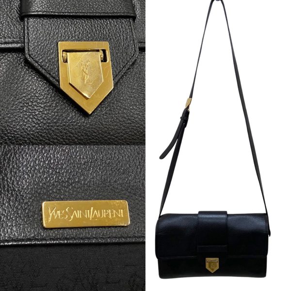 3 Yves Saint Laurent Metal Fittings Leather Crossbody Bag Black