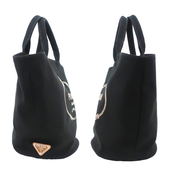 3 Prada Tote Bag Canapa Black 2way Hand Shoulder