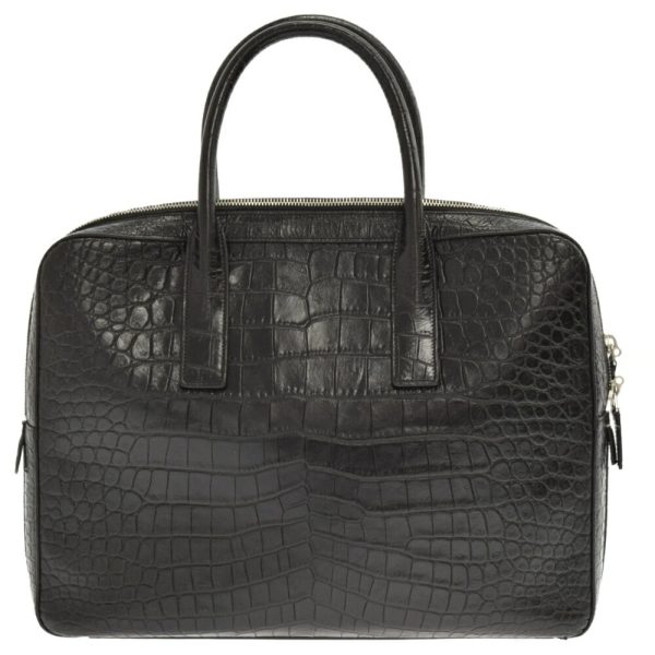 3023c310027 2 Saint Laurent Paris Museum Crocodile Embossed Leather Briefcase Black