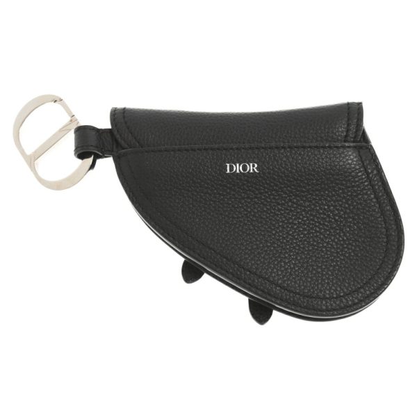 3023j120005 2 Dior Saddle Pouch Coin Case Leather Black Silver Hardware Accessory Key Ring Bag