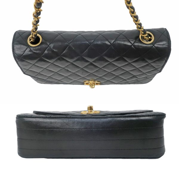 4 Chanel Matelasse Chain Shoulder Bag Round Flap Black