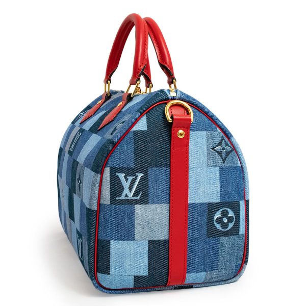 4 Louis Vuitton Speedy Bandouliere 30 Mini Crossbody Denim Blue Red