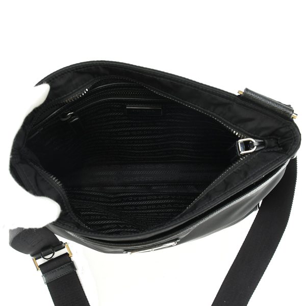 4 Prada Shoulder Bag Black Tesuto Nylon Saffiano Leather