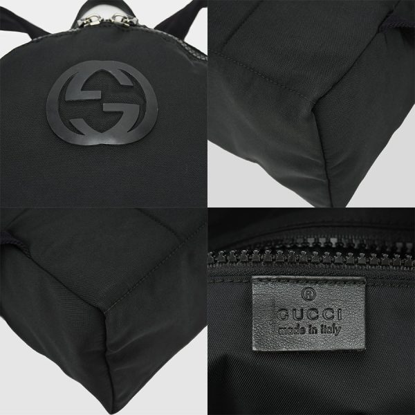 5 GUCCI Backpack Logo Sherry Line Rucksack Nylon Black Daypack