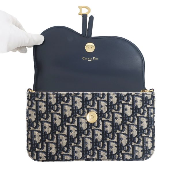 5 Christian Dior Chain Pouch Shoulder Bag Jacquard Oblique Navy