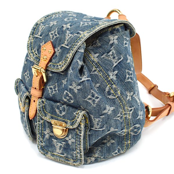 5000041884101988 2 Louis Vuitton Sack Ad PM Backpack Monogram Denim Blue Leather
