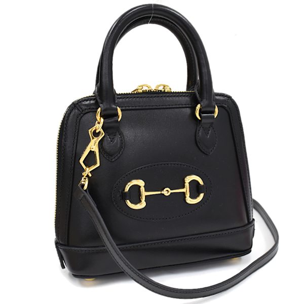 5000049884102378 1 Gucci Horsebit Mini Top Handle 2way Shoulder Bag Leather Black Gold Hardware