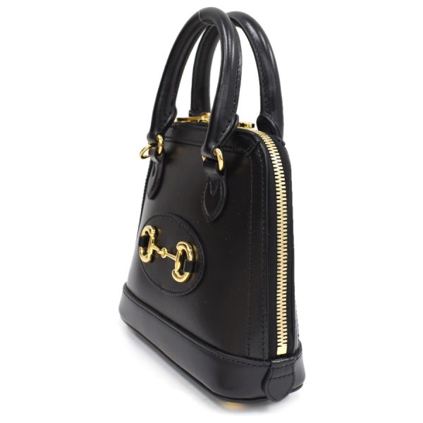 5000049884102378 2 Gucci Horsebit Mini Top Handle 2way Shoulder Bag Leather Black Gold Hardware