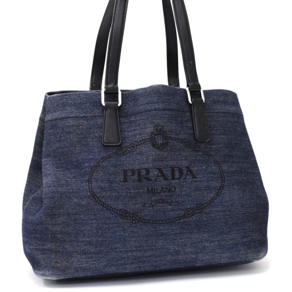 5000105884102354 1 Prada Tote Shoulder Bag Denim Leather Navy Black