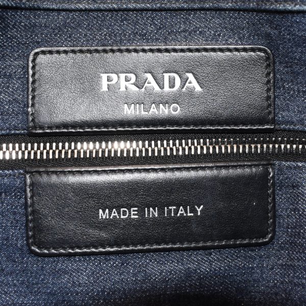 5000105884102354 9 Prada Tote Shoulder Bag Denim Leather Navy Black