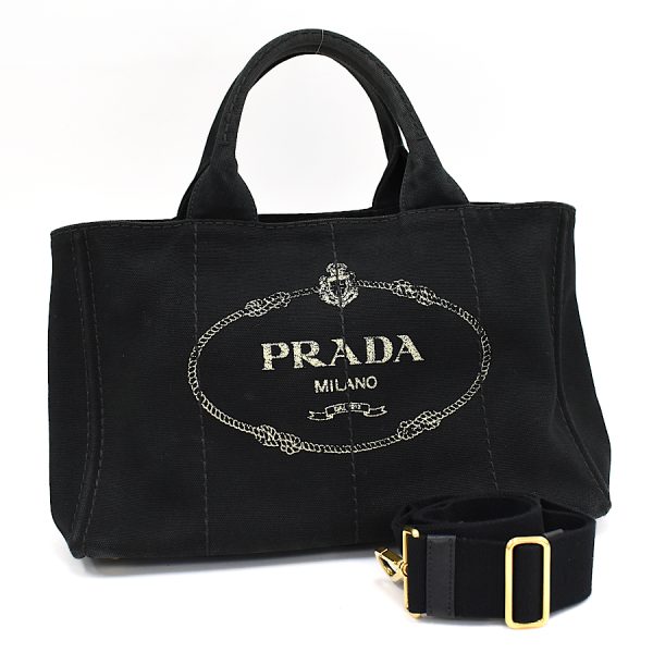 5000105884102402 1 Prada 2way Tote Bag Black Gold Hardware Triangle Logo Canapa