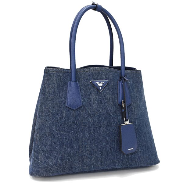 5000105884102753 1 Prada Tote Bag Denim Saffiano Leather Avio Blue Triangle Logo