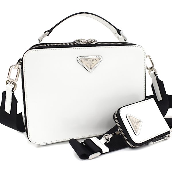 5000105884102759 1 Prada Brick 2way Crossbody Shoulder Bag Brushed Leather White Triangle Logo