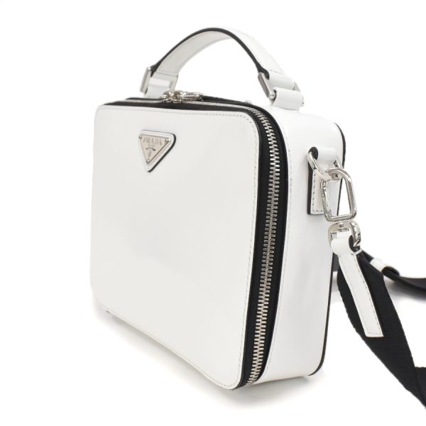 5000105884102759 2 Prada Brick 2way Crossbody Shoulder Bag Brushed Leather White Triangle Logo