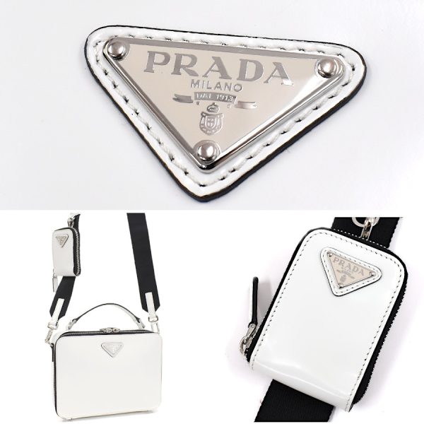 5000105884102759 9 Prada Brick 2way Crossbody Shoulder Bag Brushed Leather White Triangle Logo