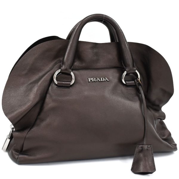 5000105884102791 1 Prada Handbag Frill Logo Leather Cacao Mordor Dark Brown