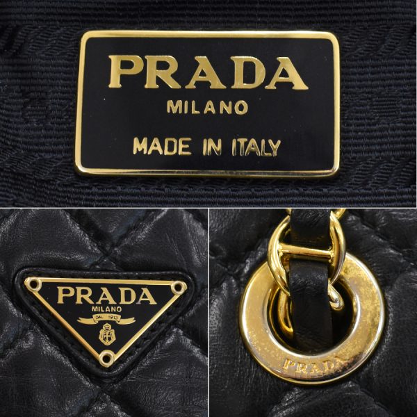 5000105884102822 9 Prada Chain Shoulder Bag Leather Vintage Triangle Logo Black