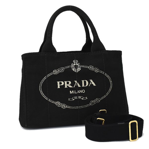 5000105884102900 1 Prada Canapa 2way Handbag Shoulder Tote Triangle Logo Black