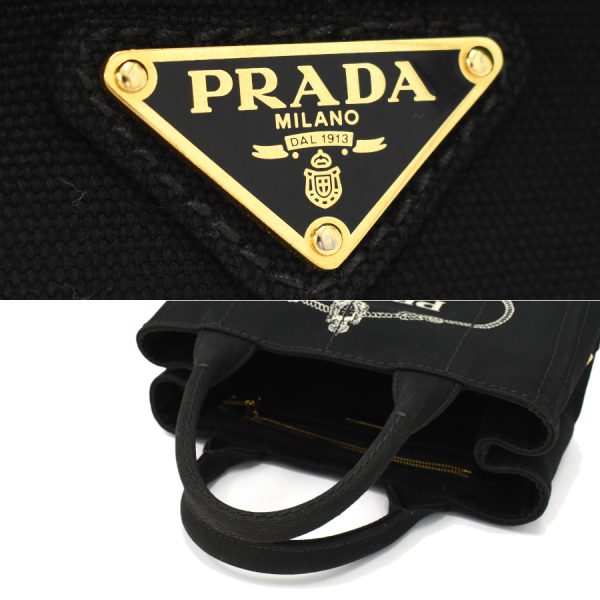 5000105884102900 9 Prada Canapa 2way Handbag Shoulder Tote Triangle Logo Black