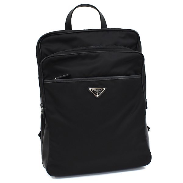 5000105884102922 1 Prada Rucksack Backpack Triangle Logo Plate Nylon Leather Black