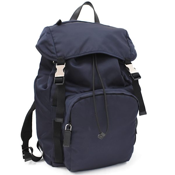 5000105884102949 1 Prada Rucksack Backpack Triangle Plate Logo Nylon Leather Navy