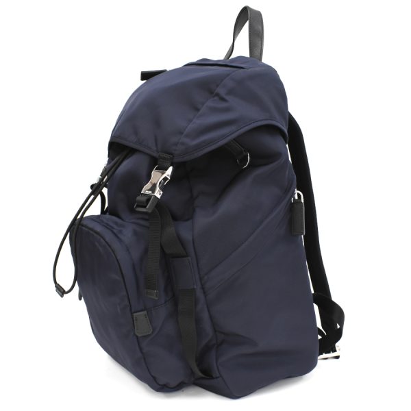 5000105884102949 2 Prada Rucksack Backpack Triangle Plate Logo Nylon Leather Navy