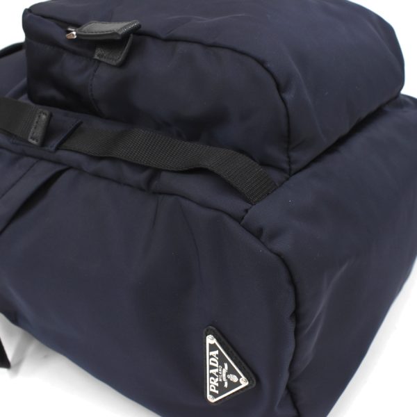 5000105884102949 6 Prada Rucksack Backpack Triangle Plate Logo Nylon Leather Navy