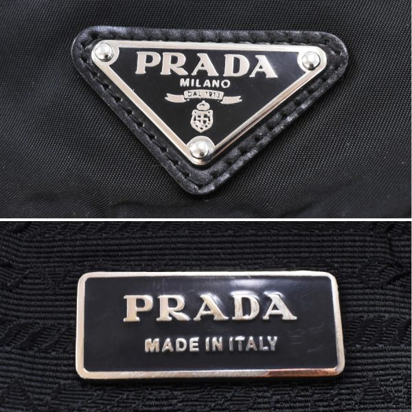 5000105884102950 9 Prada Triangular Logo Nylon Leather Shoulder Bag Black