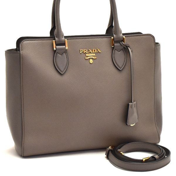 5000105884102955 1 Prada 2way Shoulder Handbag Leather Gray Saffiano Gold Metal