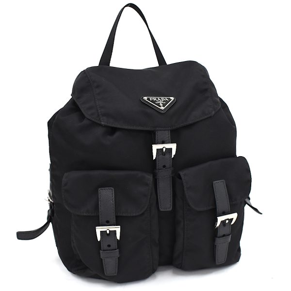 5000105884102998 1 Prada Rucksack Backpack Triangle Plate Triangle Logo Nylon Saffiano Leather Black